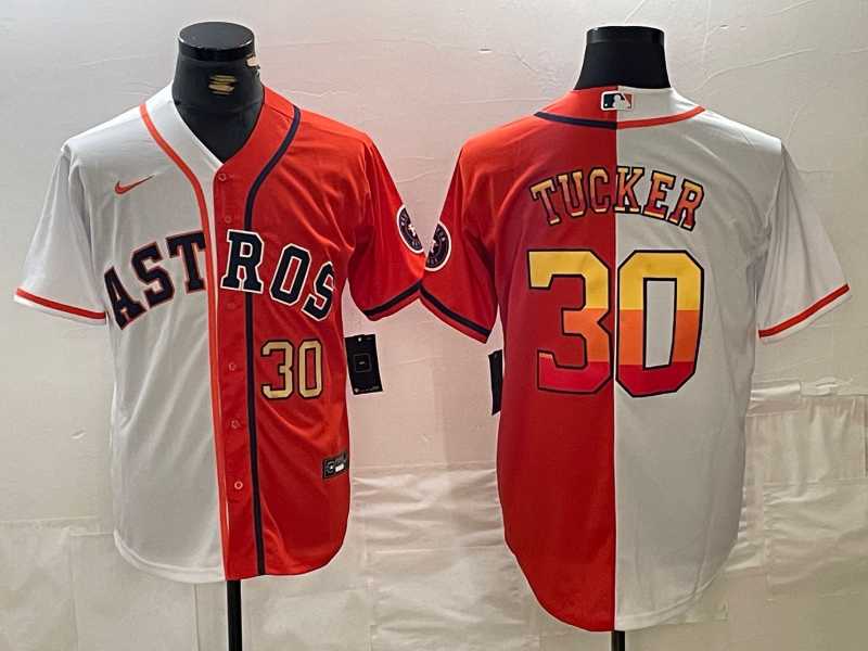 Men%27s Houston Astros #30 Kyle Tucker White Orange Split Stitched Baseball Jerseys Dzhi->houston astros->MLB Jersey